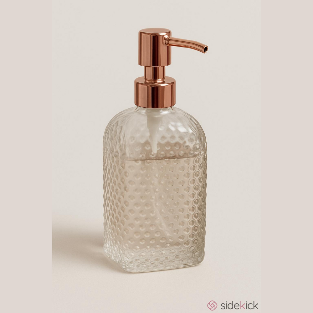 Rose Gold Soap Dispenser Clear Bubbled Glass NWT